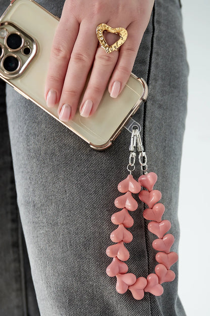 Telefoonkoord Hearts - Zalmroze met zilver