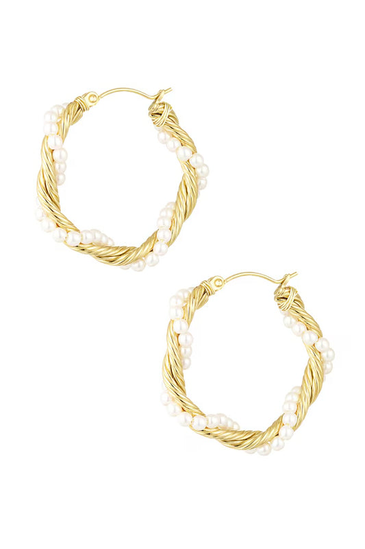 Oorbellen Round rope with pearls